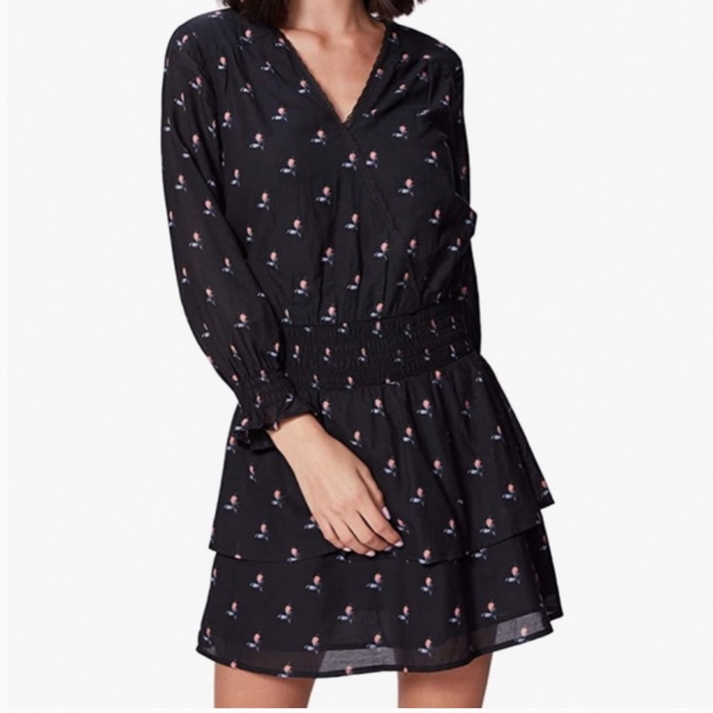 PAIGE Cristina Cotton Mini Floral Black Dress, Size M